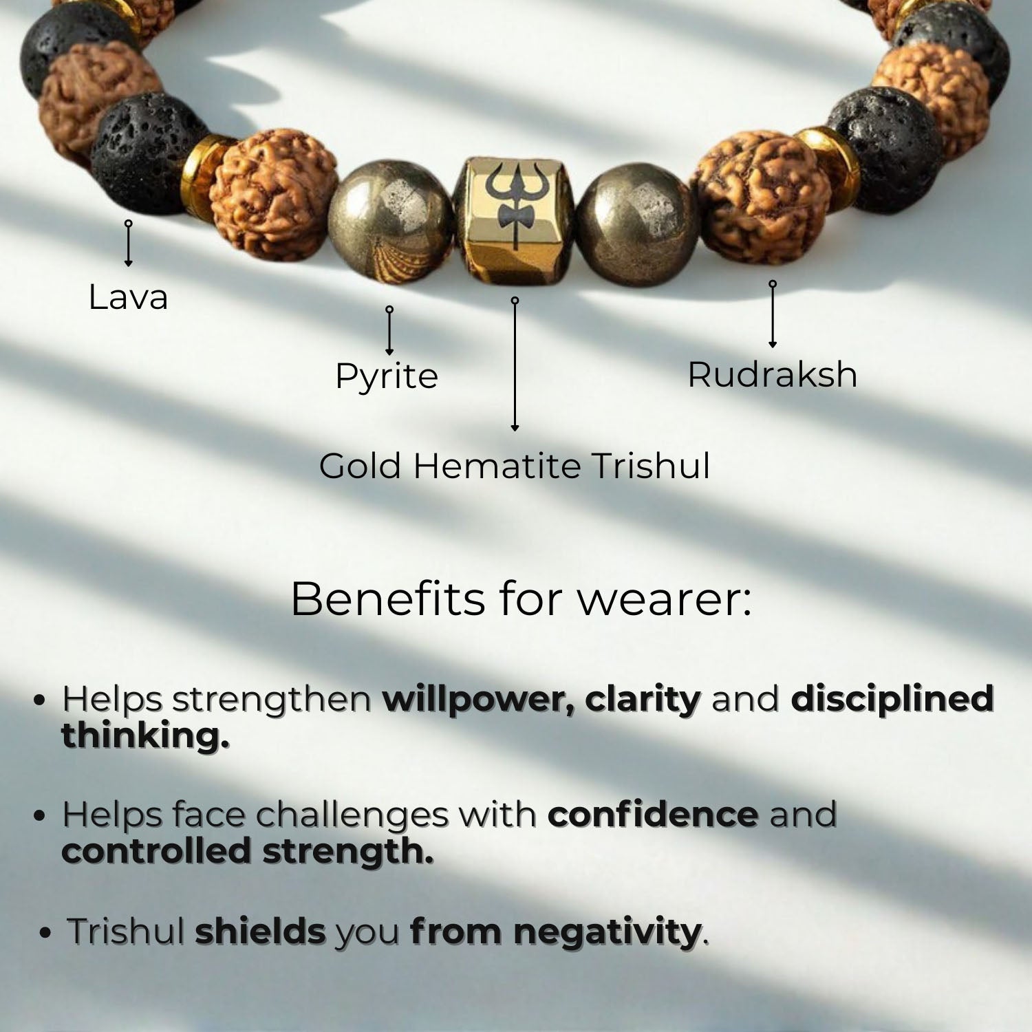 Spiritual Rudraksh Pyrite Trishul Bracelet with Magsnap