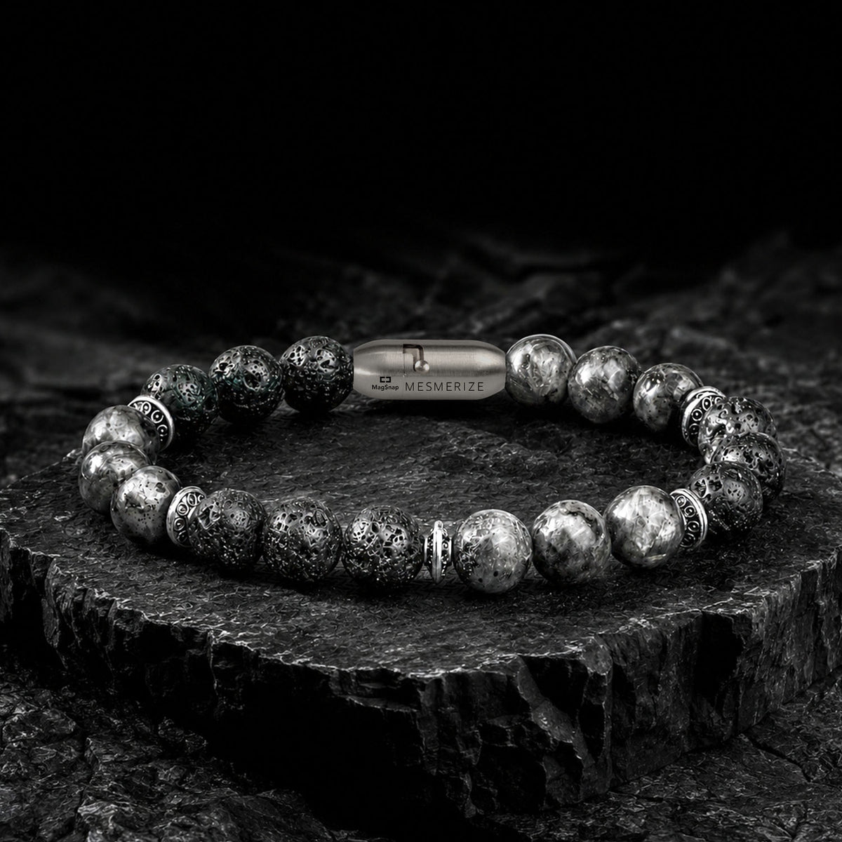 Natural Stone Jewellery Spiritual Lava and Larvikite Natural Stone Bracelet with MagSnap