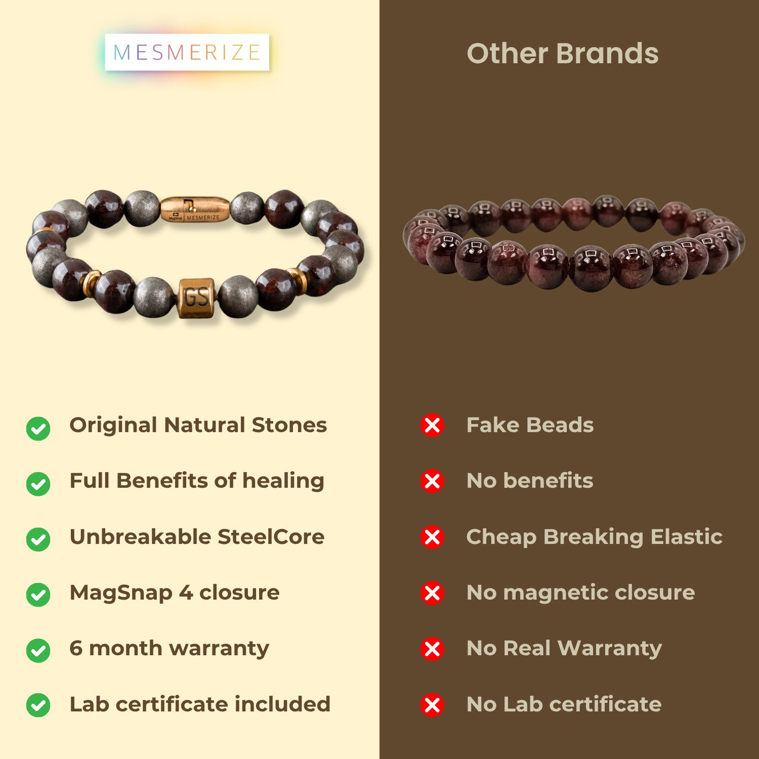 Personalised Abundance Magnet Garnet & Pyrite Natural Stone Bracelet with Magsnap 2