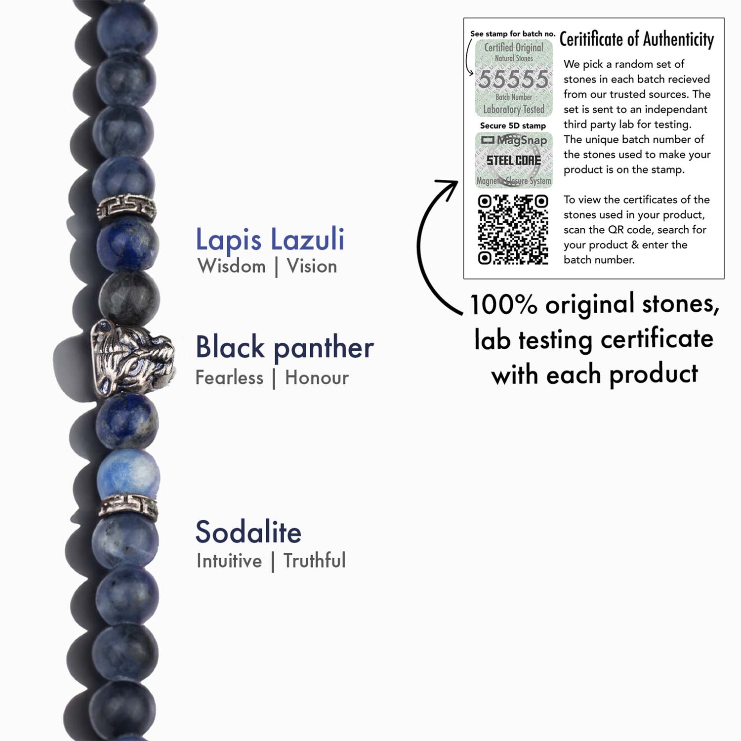 Natural Stone Jewellery Wisdom Lapis Lazuli Natural Stone Panther Bracelet With Magsnap