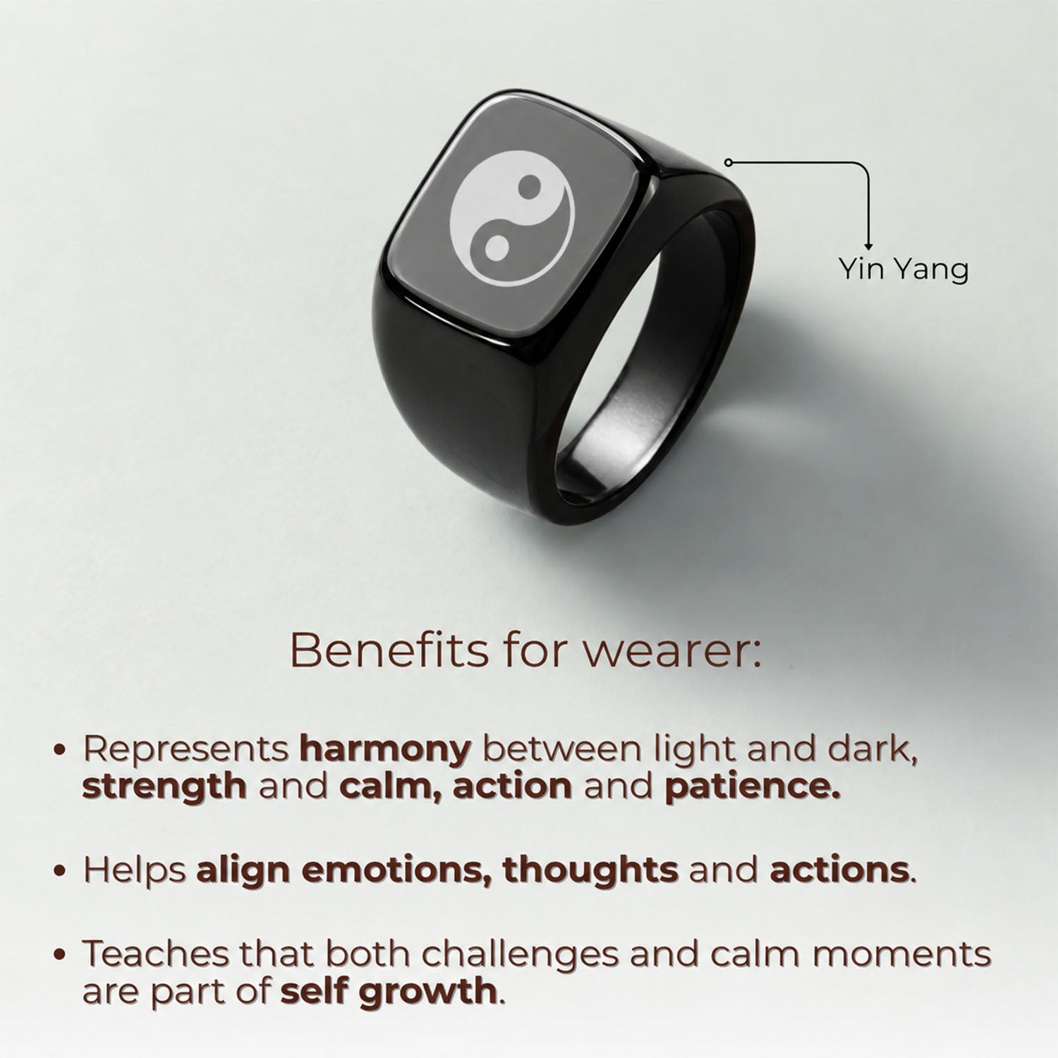 Spiritual Black Hercules Ring Om Yin Yang