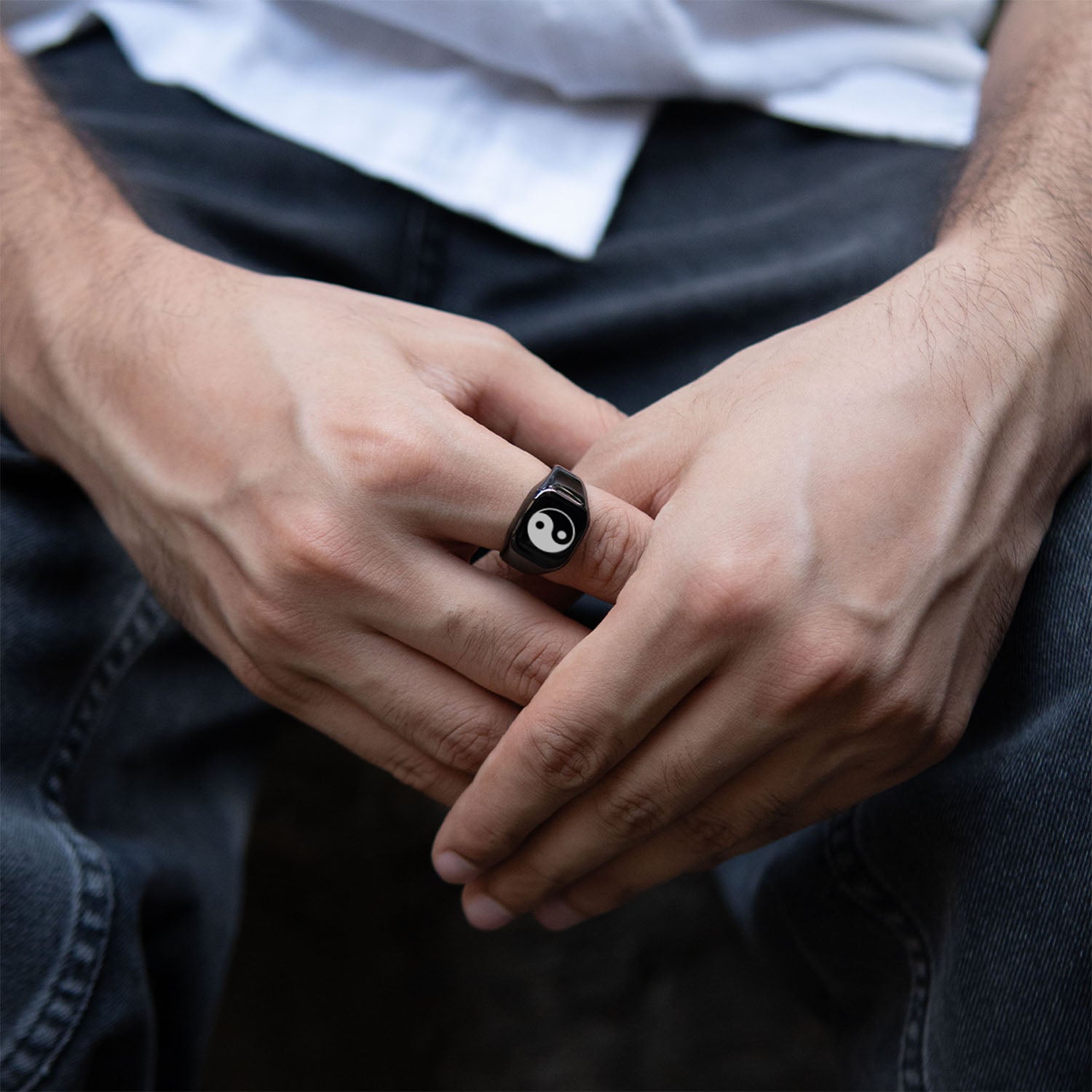 Spiritual Black Hercules Ring Om Yin Yang