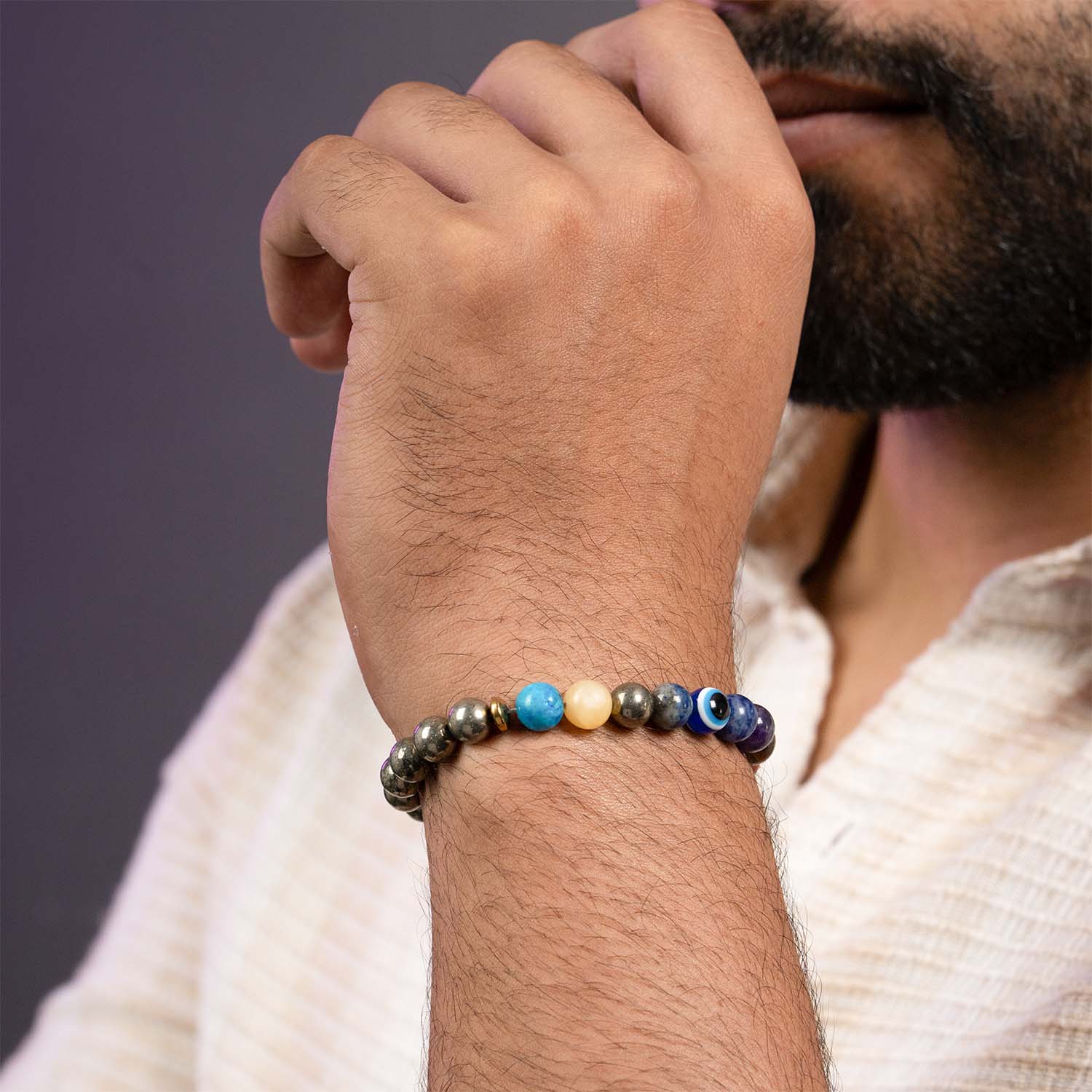 Money Magnet Pyrite 9 Chakra Natural Stone Bracelet Elastic