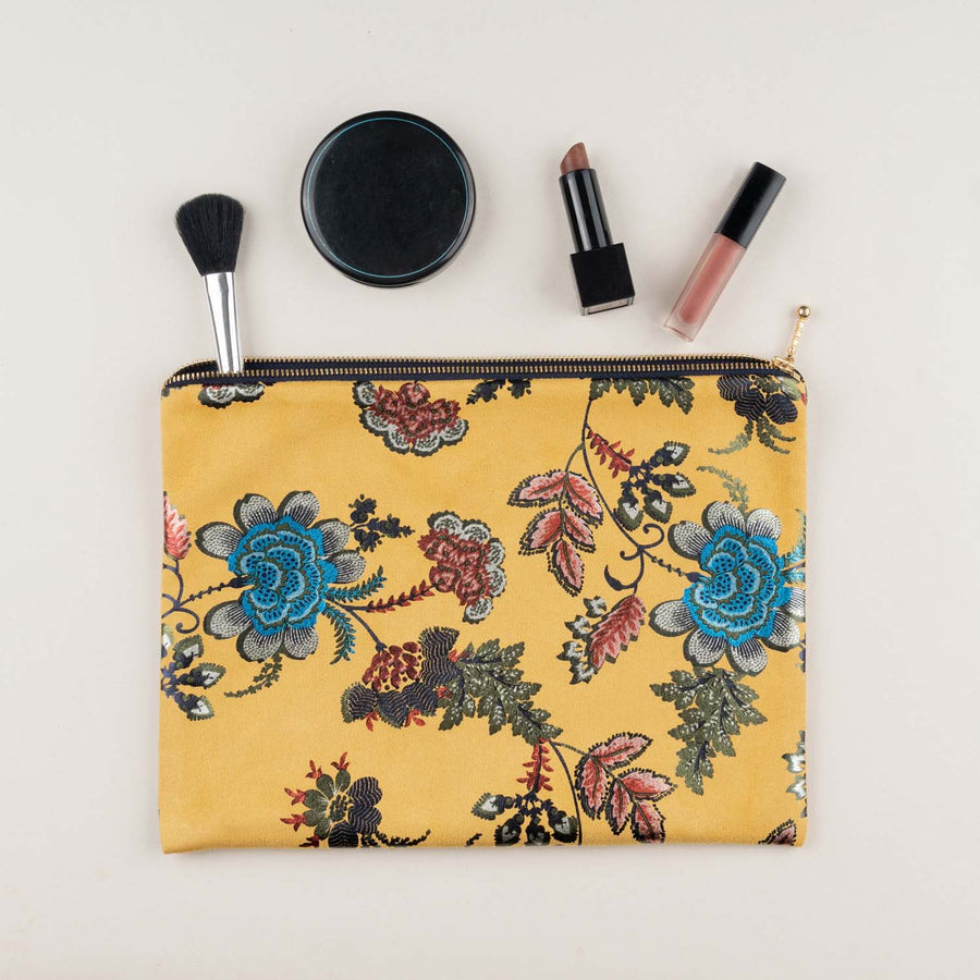 Yellow Foil Print Suede Carry On Pouch
