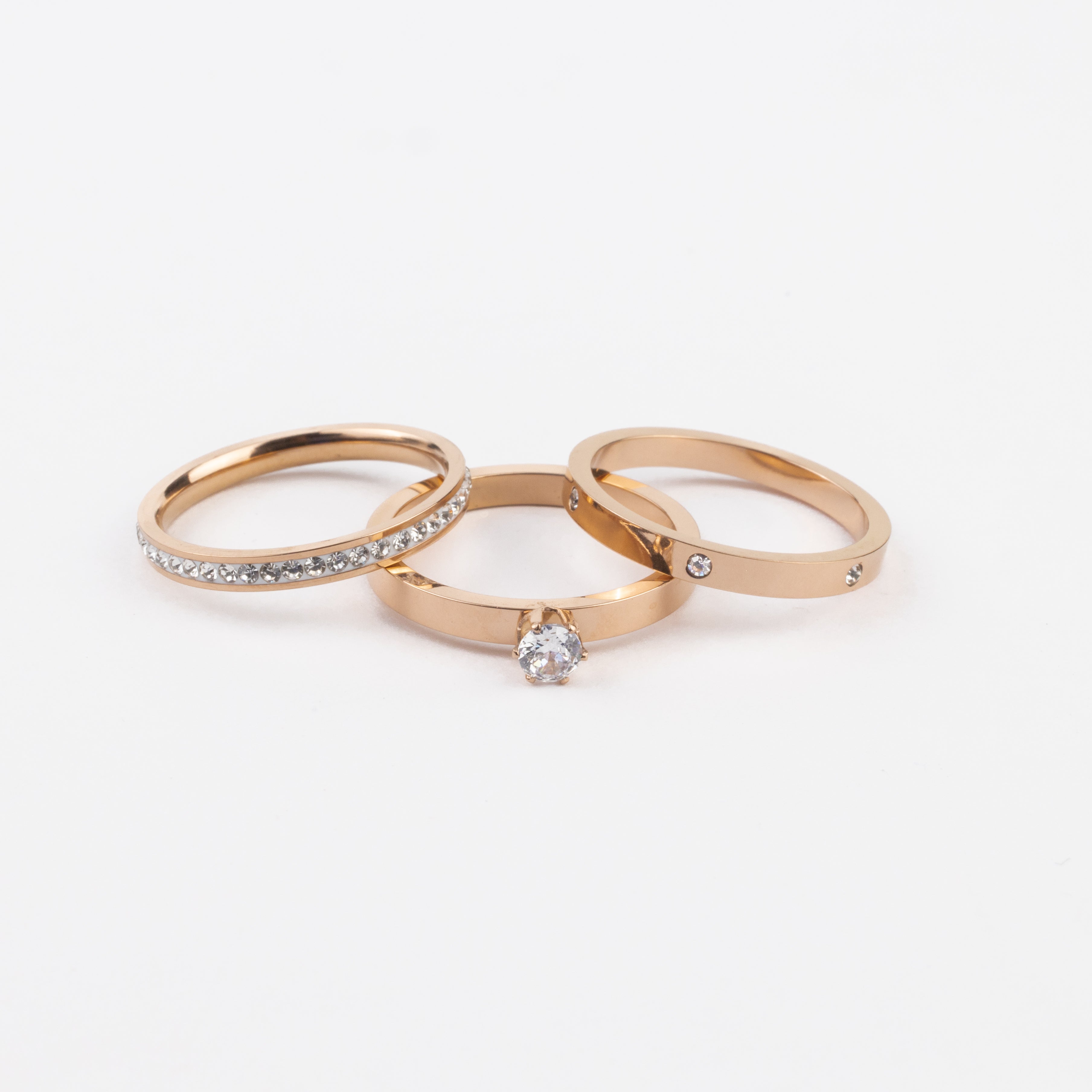 W Premium Jewellery Stackable Rose Gold Diamond Rings (Pack of 3)