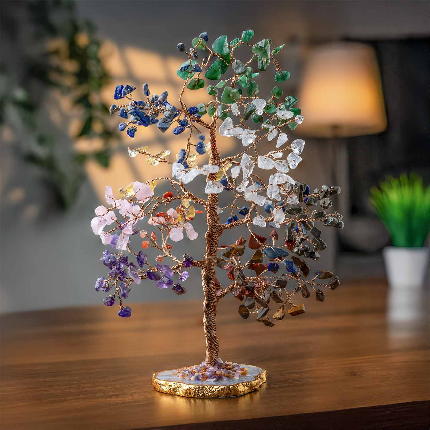 11 Chakra Natural Stone Tree With White Agate Base