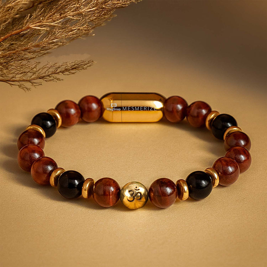 925 Sterling Silver Sacred Om Natural Stone Bracelet with MagSnap