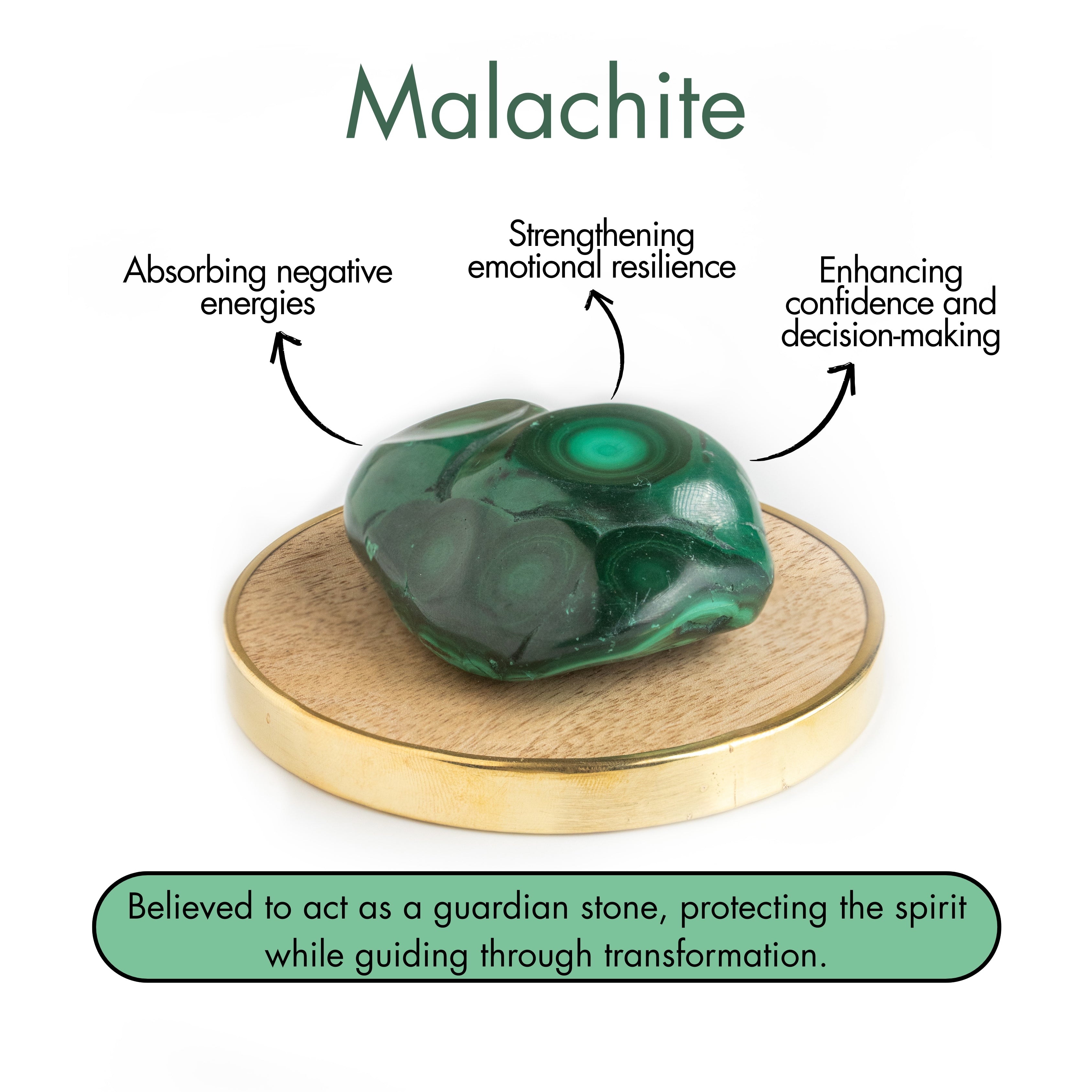 Prosperity Polished Malachite Raw Stone With Mango Wood Coaster