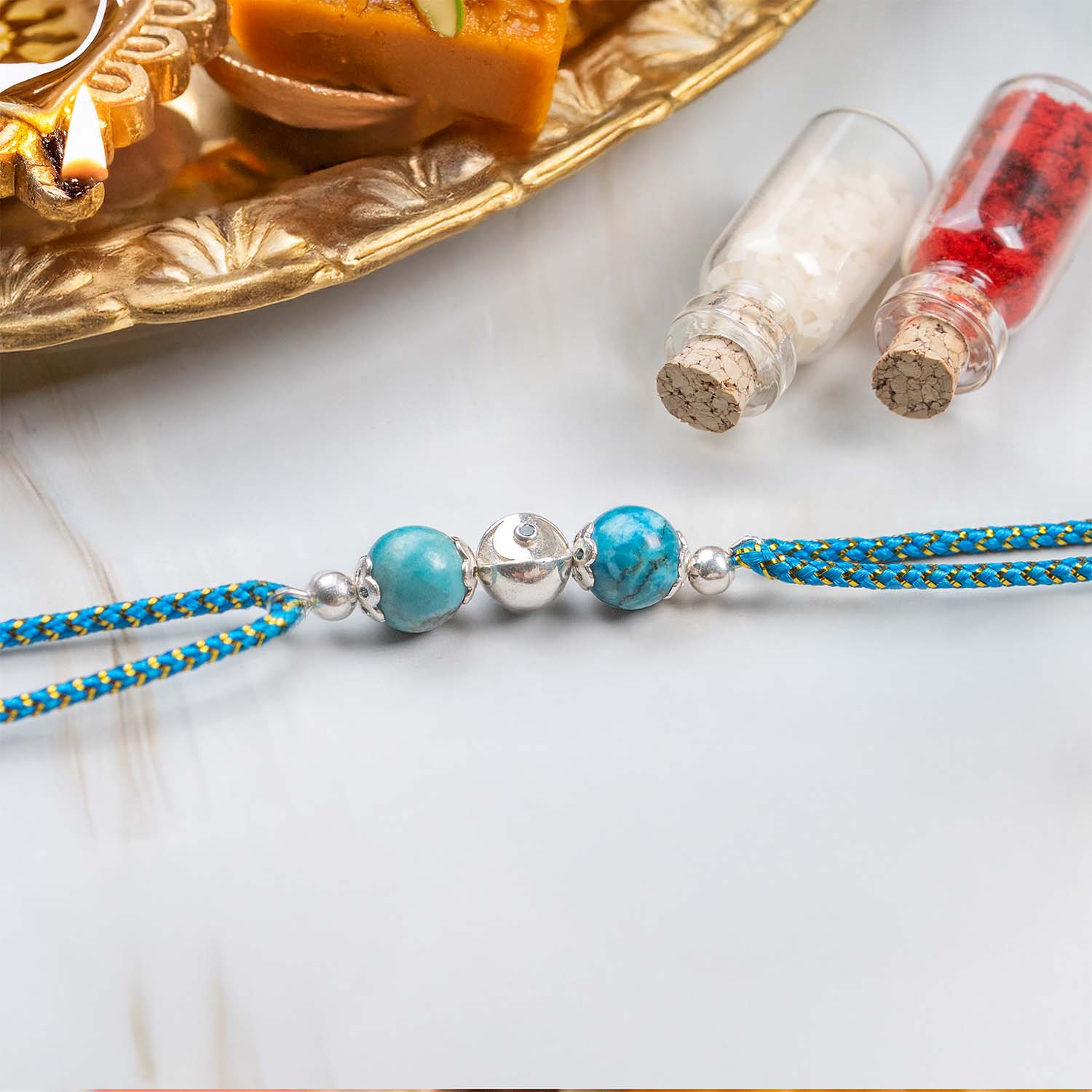 925 Sterling Silver Protective Evil Eye Natural Stone Rakhi
