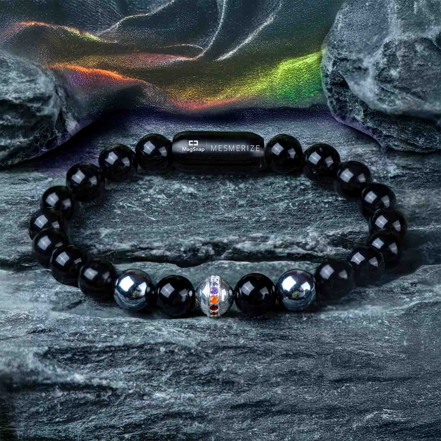 925 Sterling Silver 7 Chakra And Hematite Natural Stone Bracelet With MagSnap2