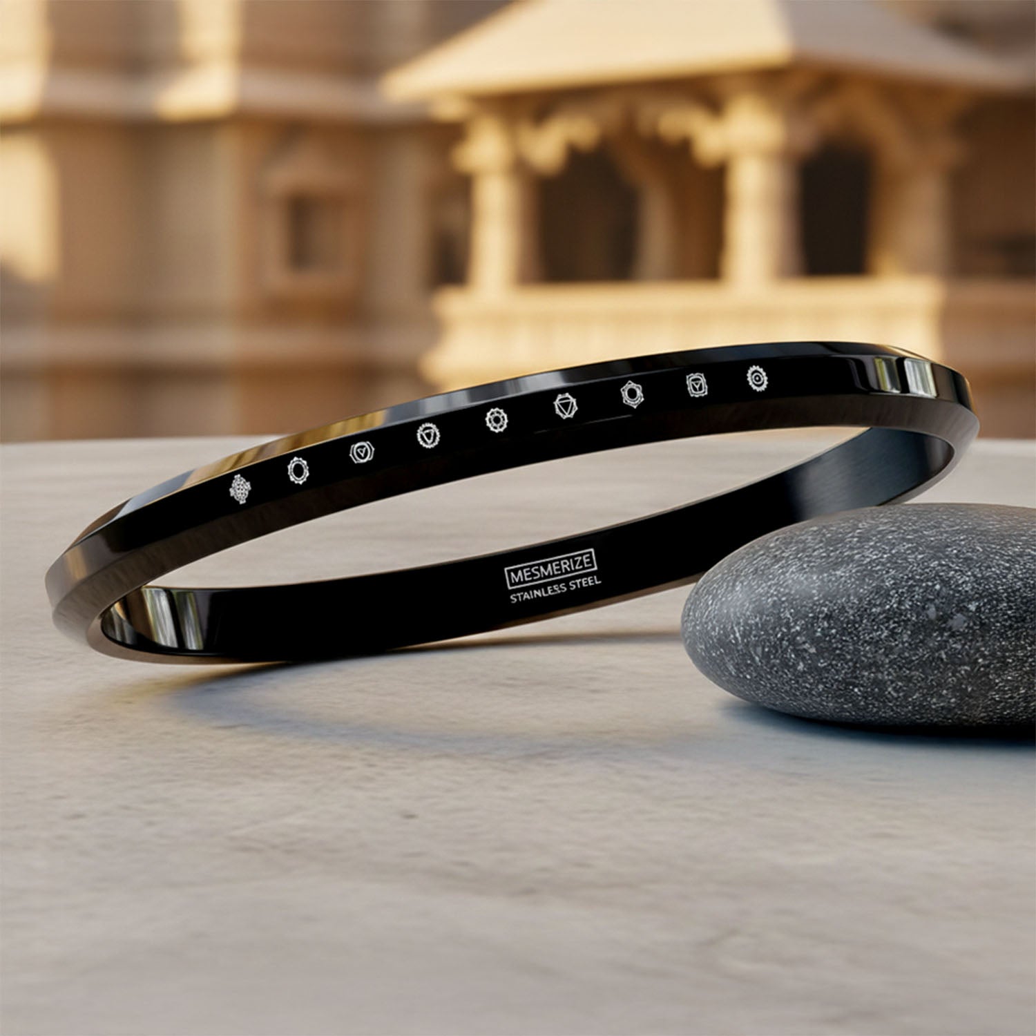 9 Chakra MicroCarved Round Kada Black