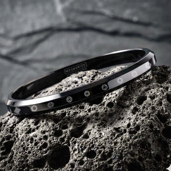 9 Chakra MicroCarved Round Kada Black