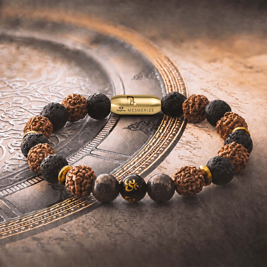 Spiritual Rudraksh Natural Stone Pyrite Om Bracelet