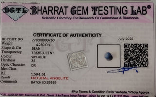 Angelite lab certificate 6