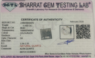 Aura Quartz lab certificate 3