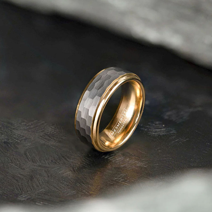 Hammered Tungsten Carbide Dual Finish Band Ring