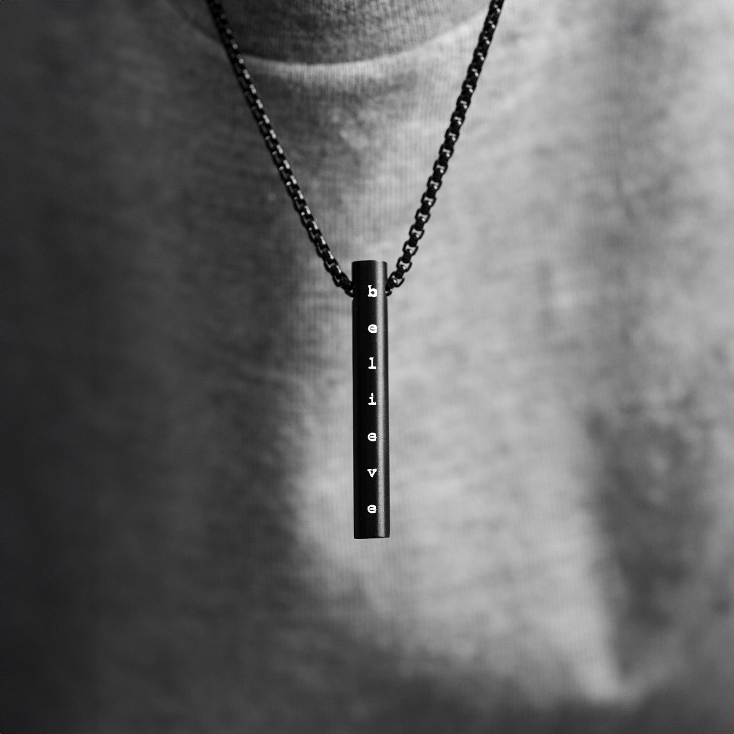 Believe Black Barrel Necklace