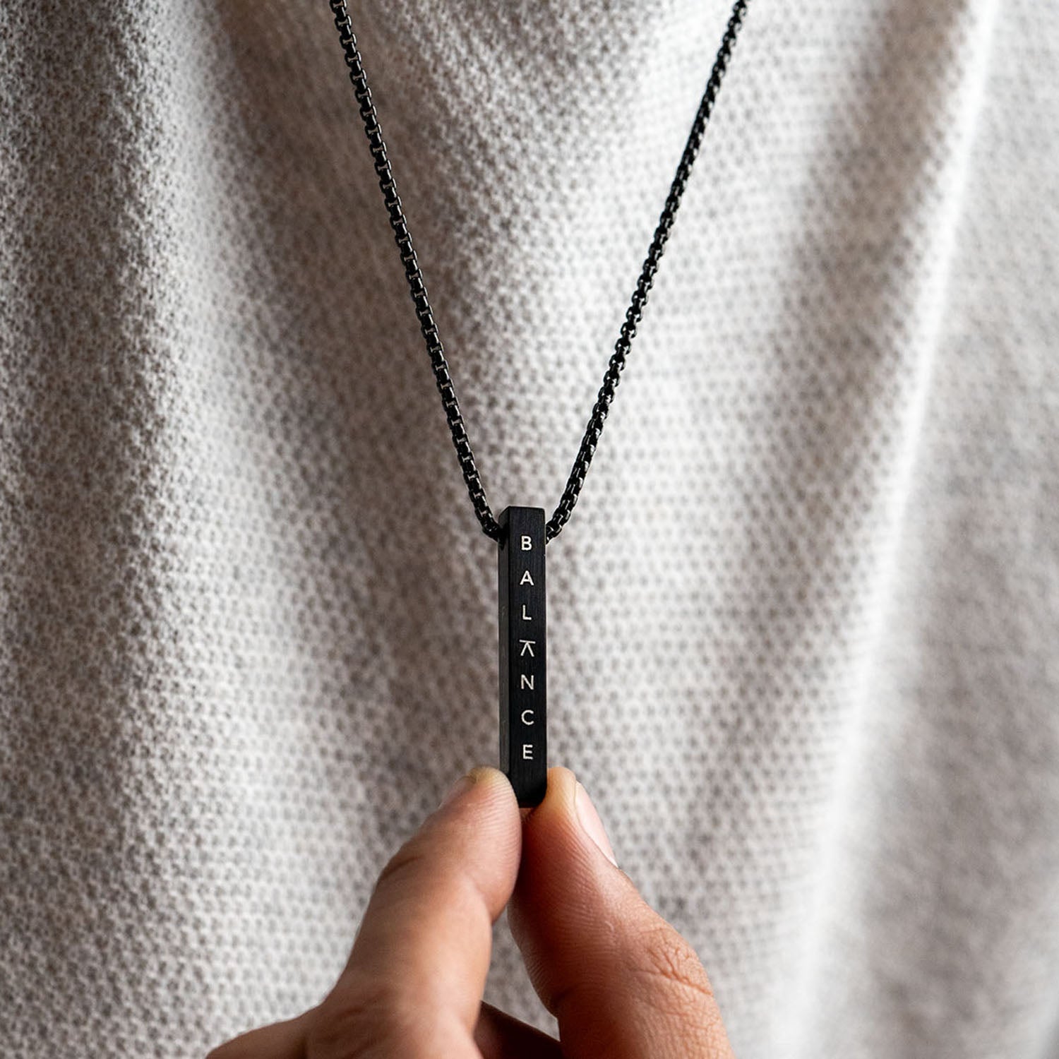 Black Balance Motivational Bar Necklace