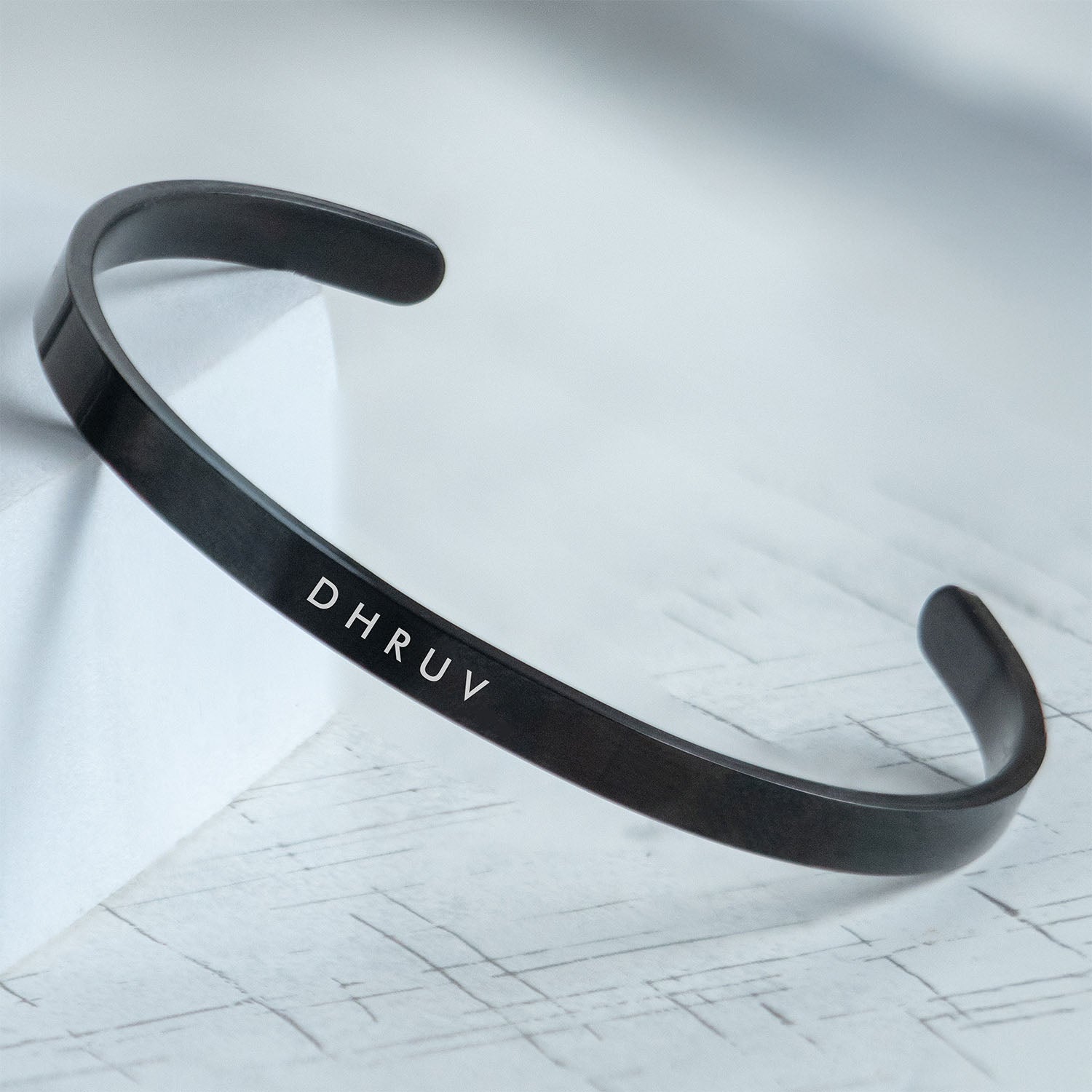 Matte Cuff Adjustable Bracelet Black Personalised