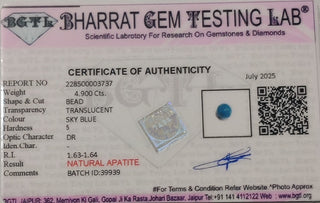 Blue Apatite lab certificate 6