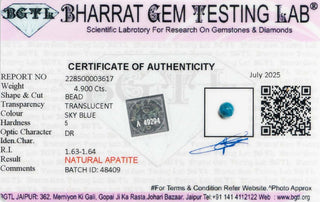 Blue Apatite lab certificate 7