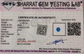 Blue Apatite lab certificate 4