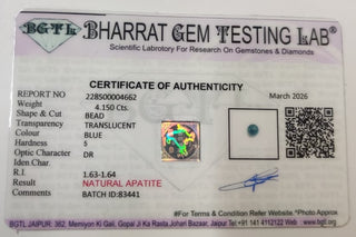 Blue Apatite lab certificate 9