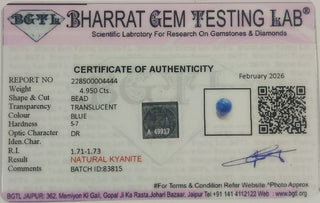 Blue Kyanite lab certificate 2