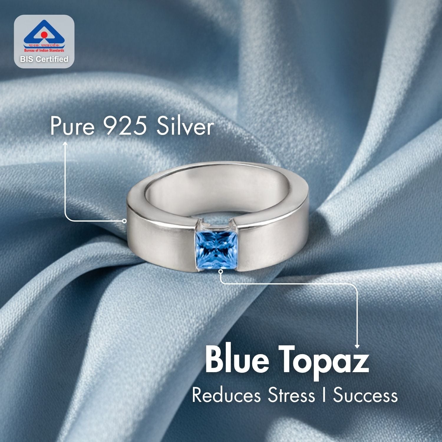 925 Sterling Silver Ring With Natural Blue Topaz Gem Stone