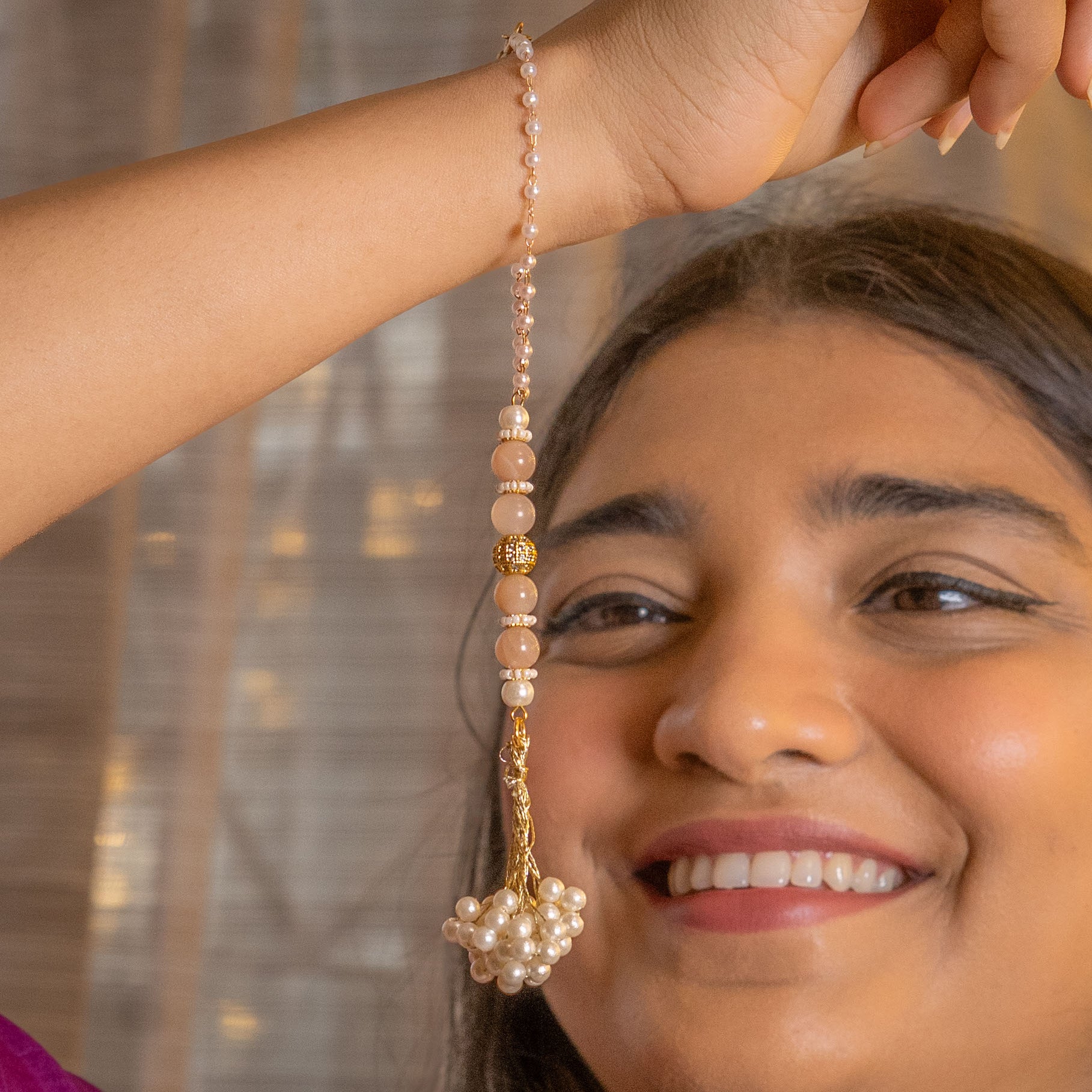 Calming Peach Moon Natural Stone Lumba Rakhi