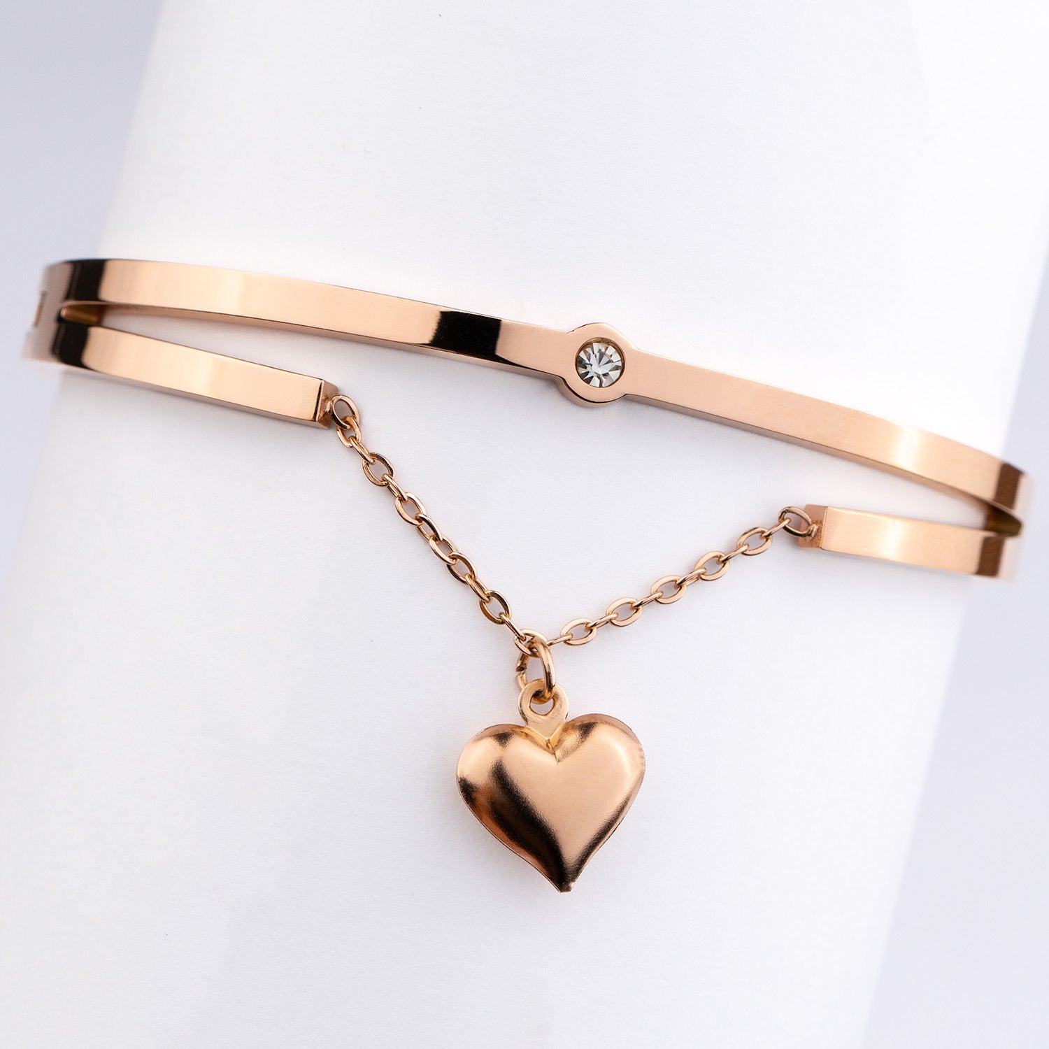 W Premium Jewellery Rose Gold Heart Dangler Bracelet