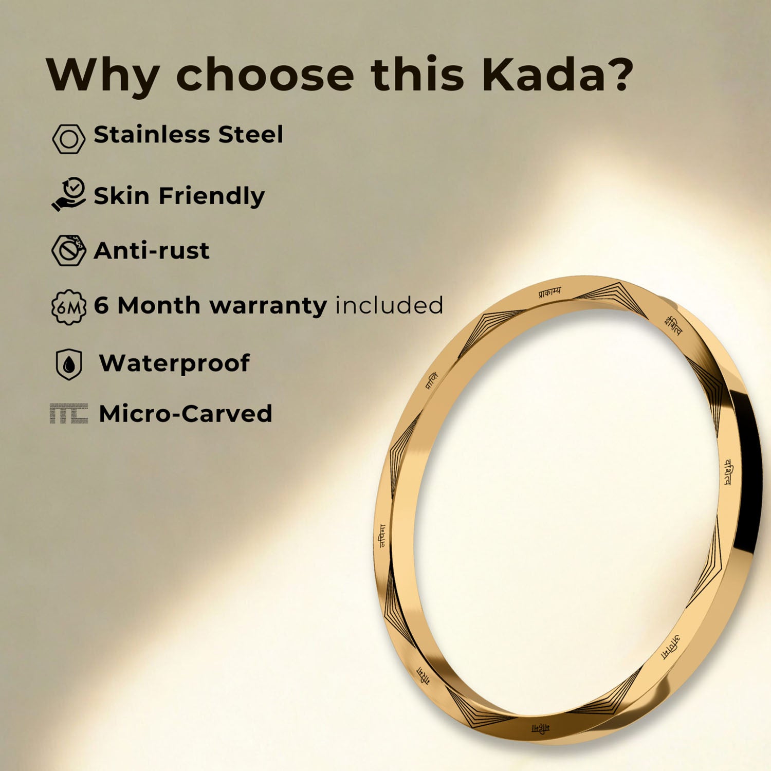 9 Verse Hanuman Chalisa MicroCarved Classic Round Kada