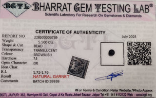 Garnet lab certificate 6