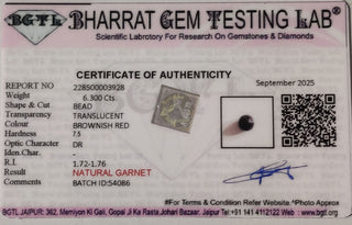 Garnet lab certificate 3