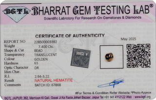 Gold Hematite lab certificate 3