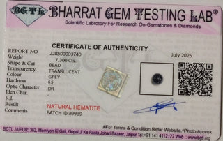 Grey Hematite lab certificate 7