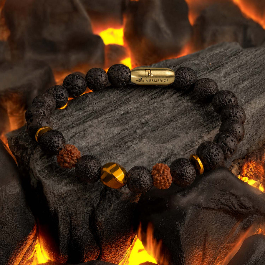 Grounded Rudraksh & Saffordite Natural Stone Bracelet With MagSnap