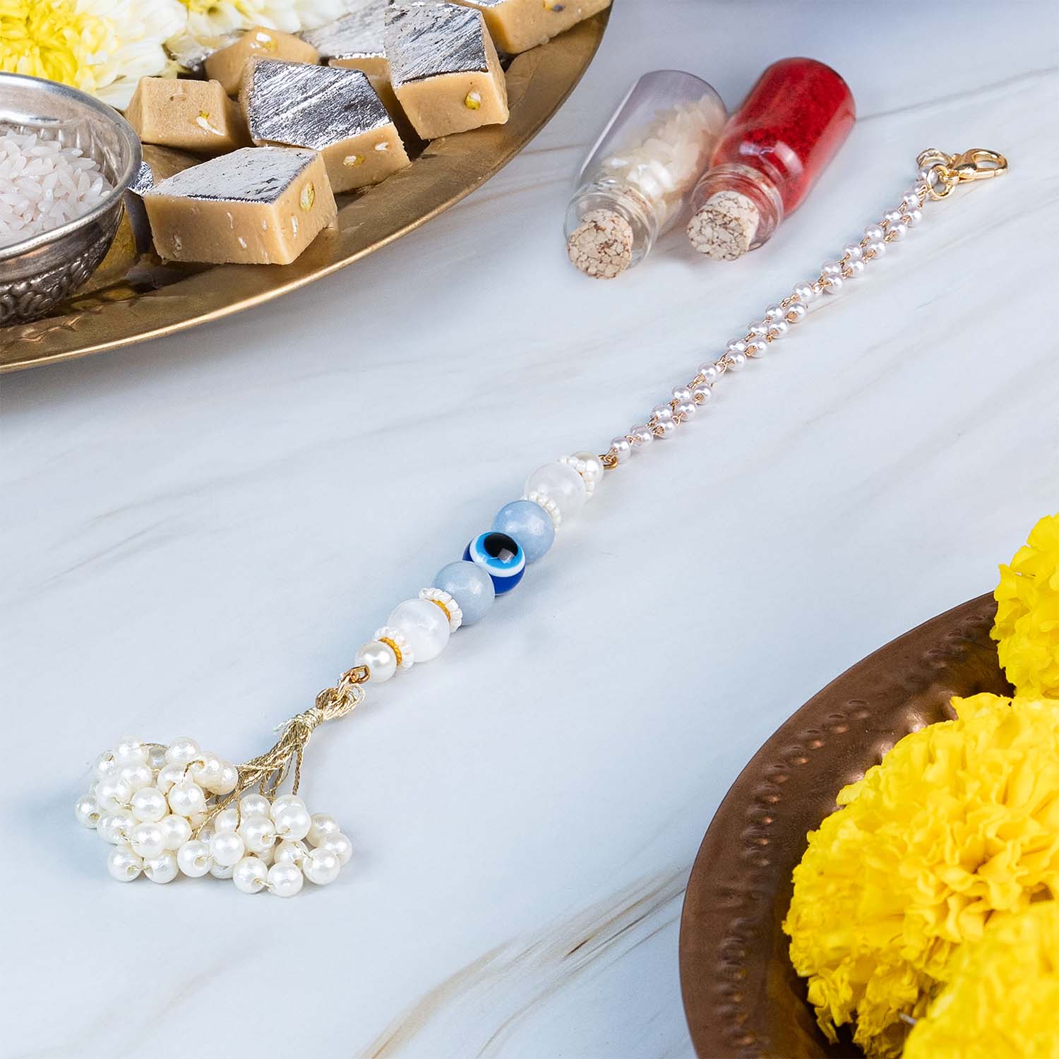 Guidance Angelite Natural Stone Lumba Rakhi