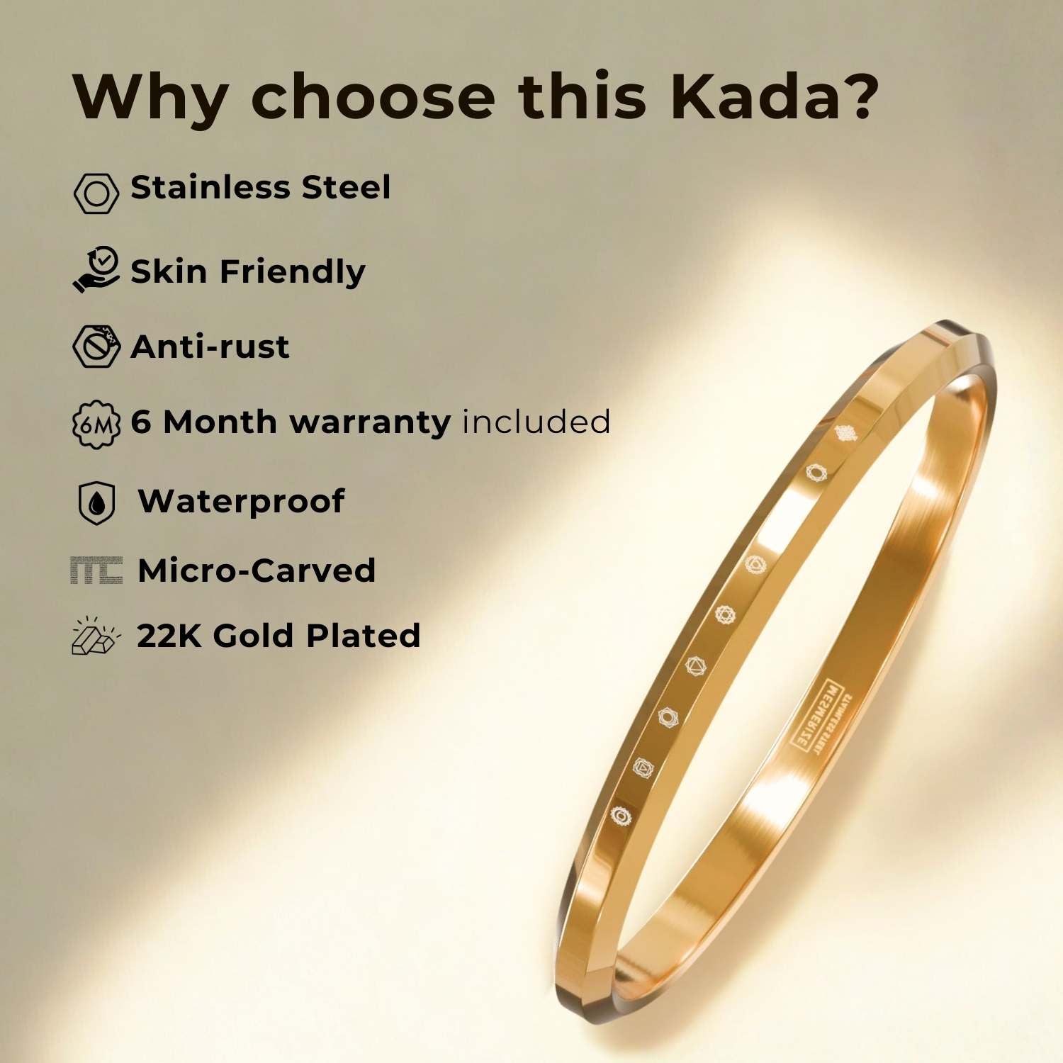 108 Ram MicroCarved Round Kada Gold
