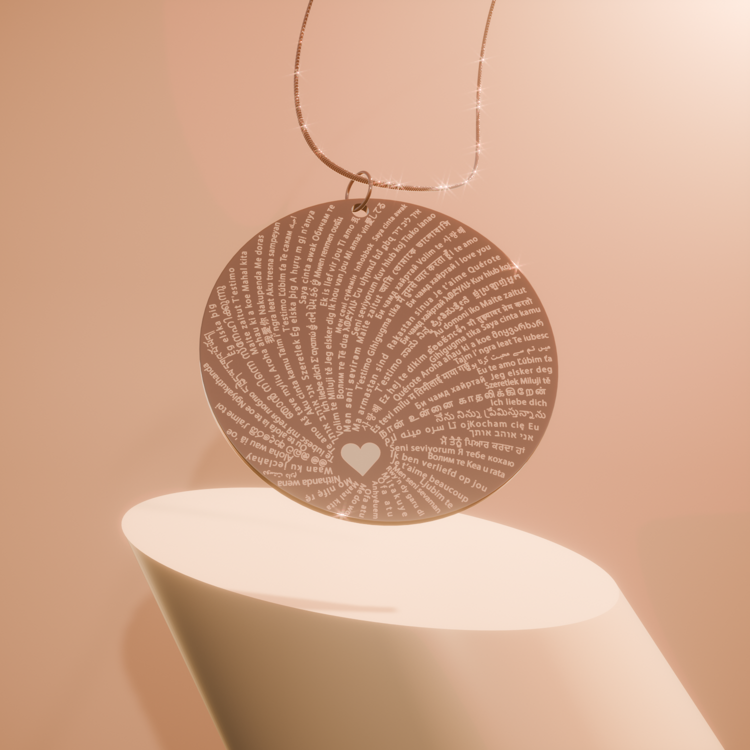 I Love You In 120 Languages Circle Necklace Rose Gold