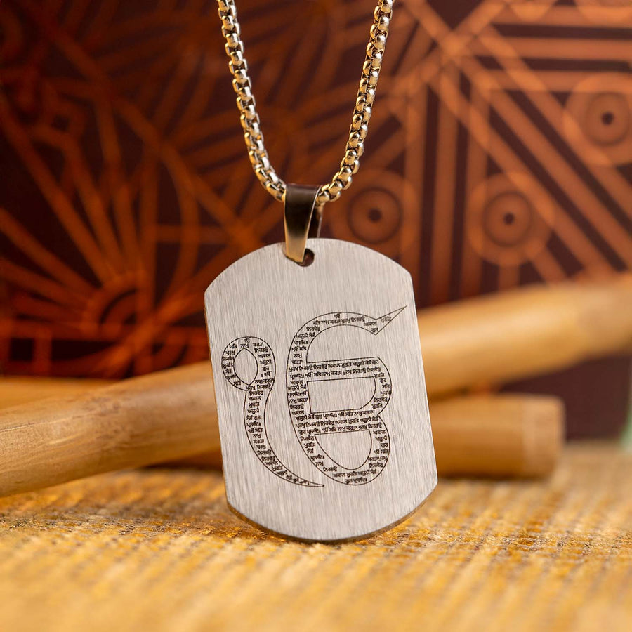 Ik Onkar MicroCarved Tag Necklace