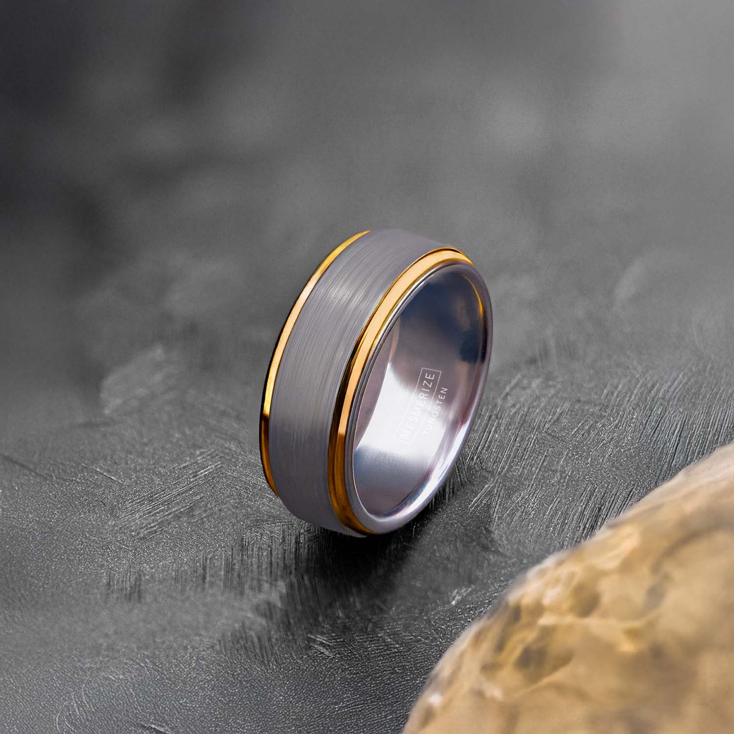 Ivory On Gold Tungsten Carbide Band Ring
