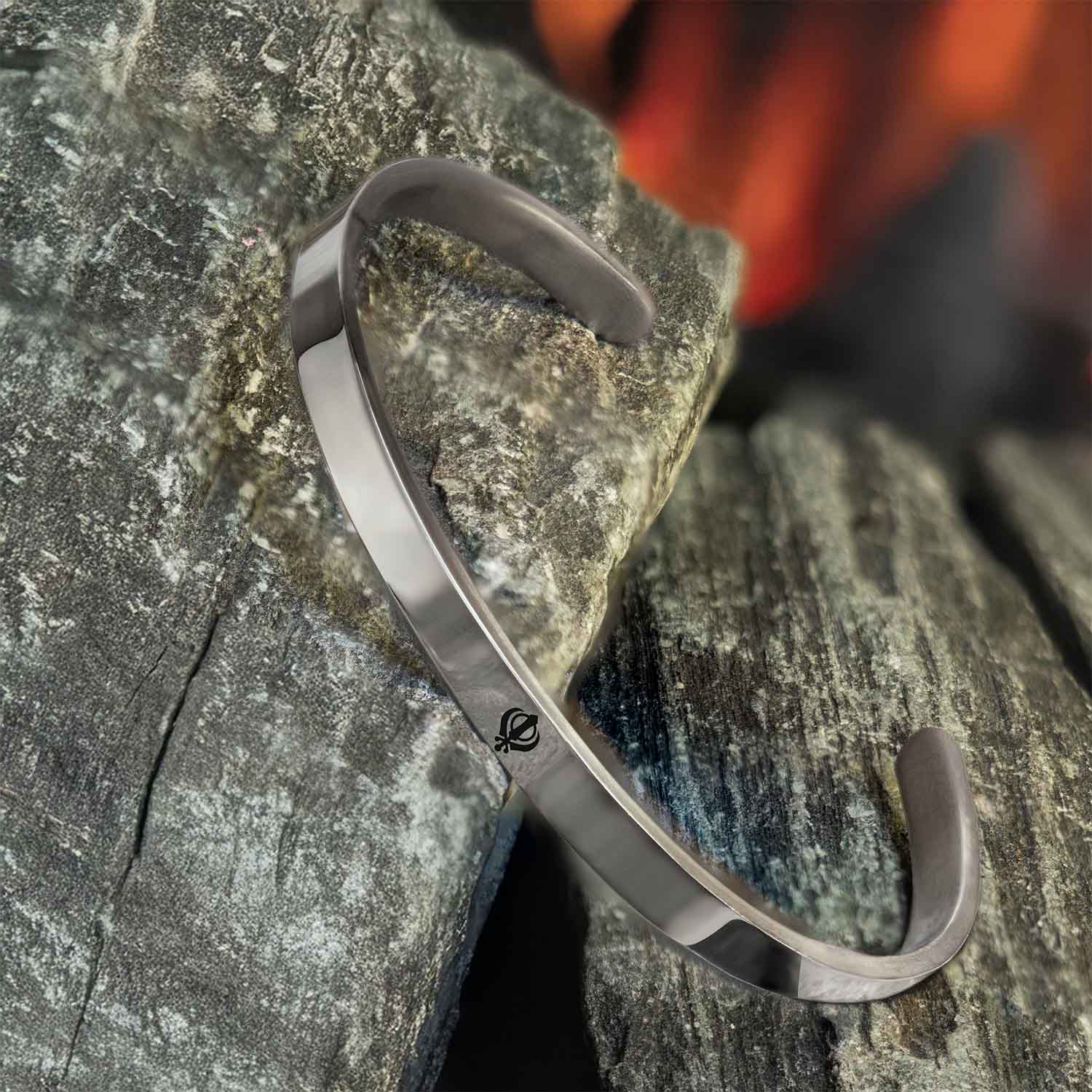 Khanda Gloss Cuff Adjustable Bracelet Silver