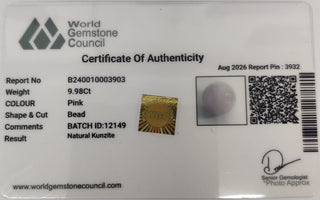 Kunzite lab certificate 5