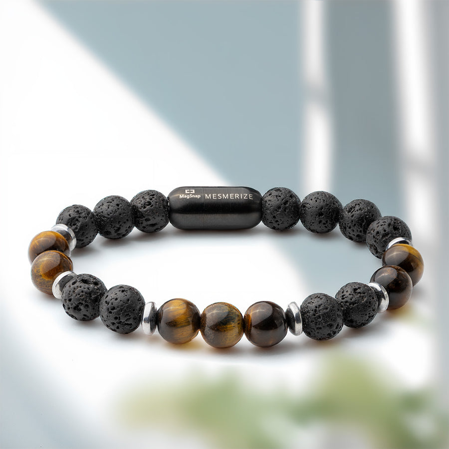 Lava and Tiger Eye Natural Stone Bracelet with MagSnap