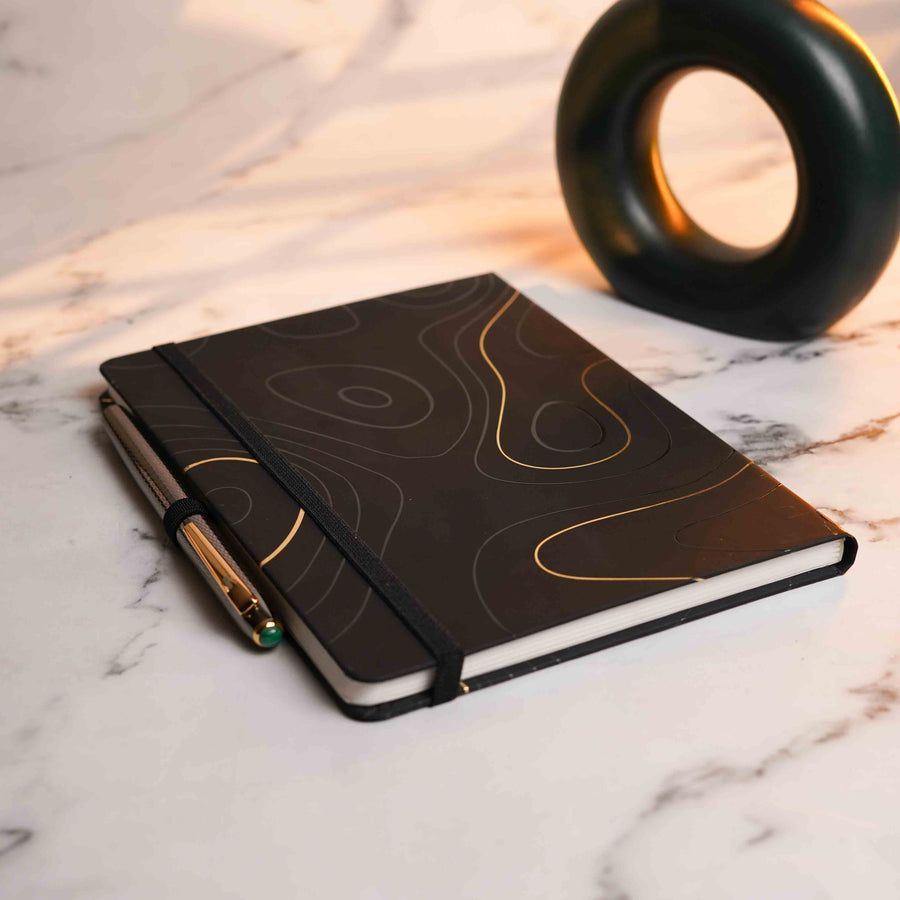 Matte Black Diary with Malachite MagSnap Roller Ball Pen with Stylus