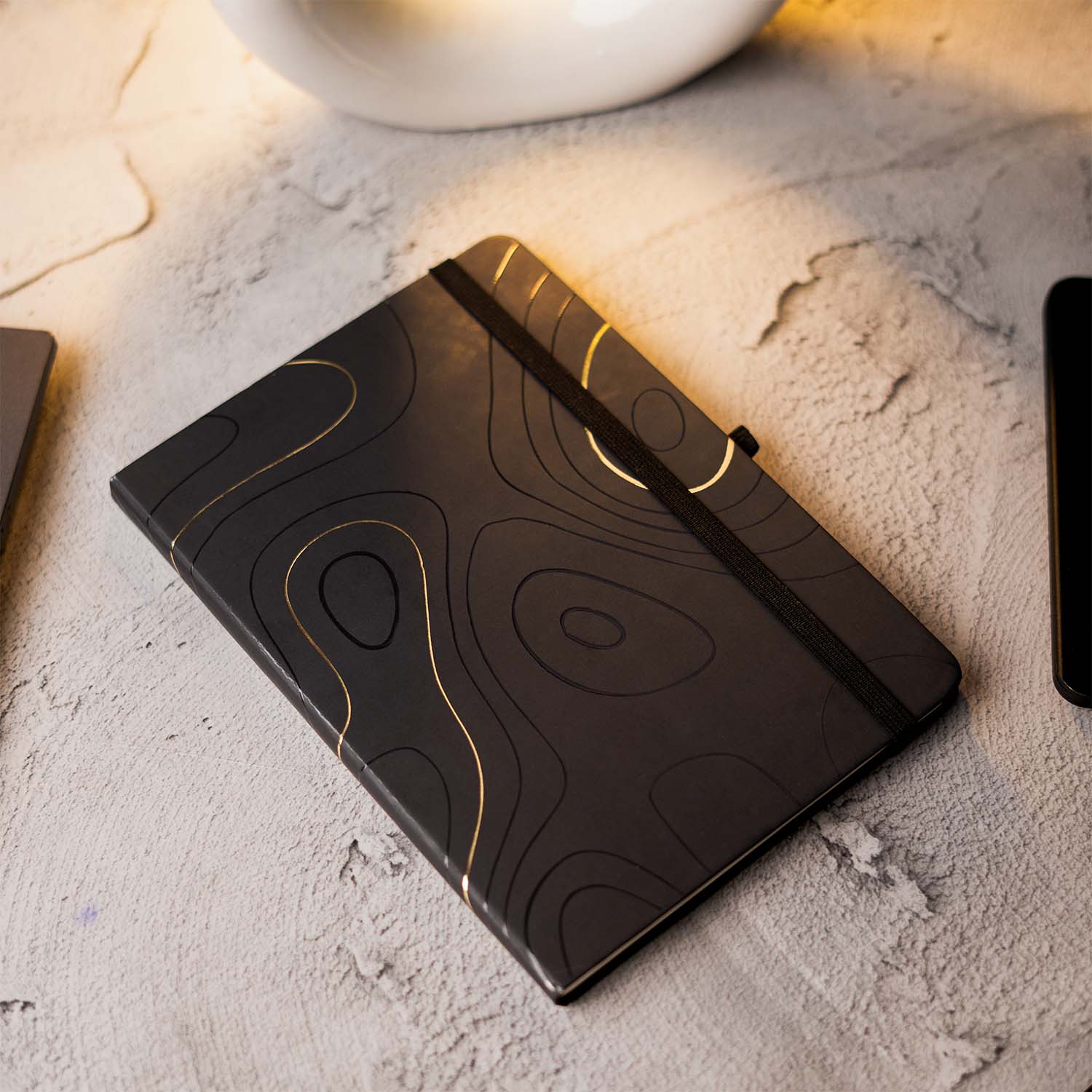 Matte Black Notebook with Malachite 2 in 1 MagSnap Roller Ball Pen with Stylus Personalised