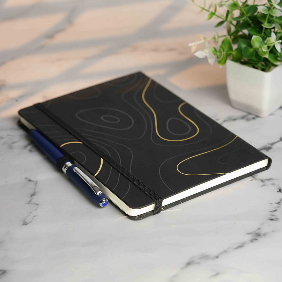 Matte Black Diary with Matte Blue Sapphire MagSnap Roller Ball Pen with Stylus
