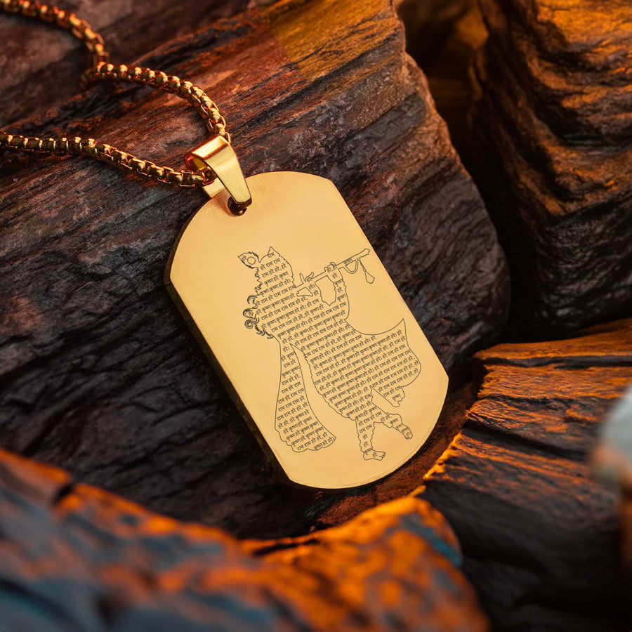 Hare Krishna MicroCarved Inlay Tag Necklace