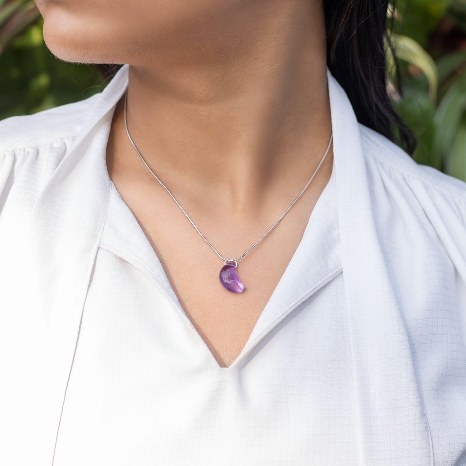 Wellness Amethyst Natural Stone Moon Necklace